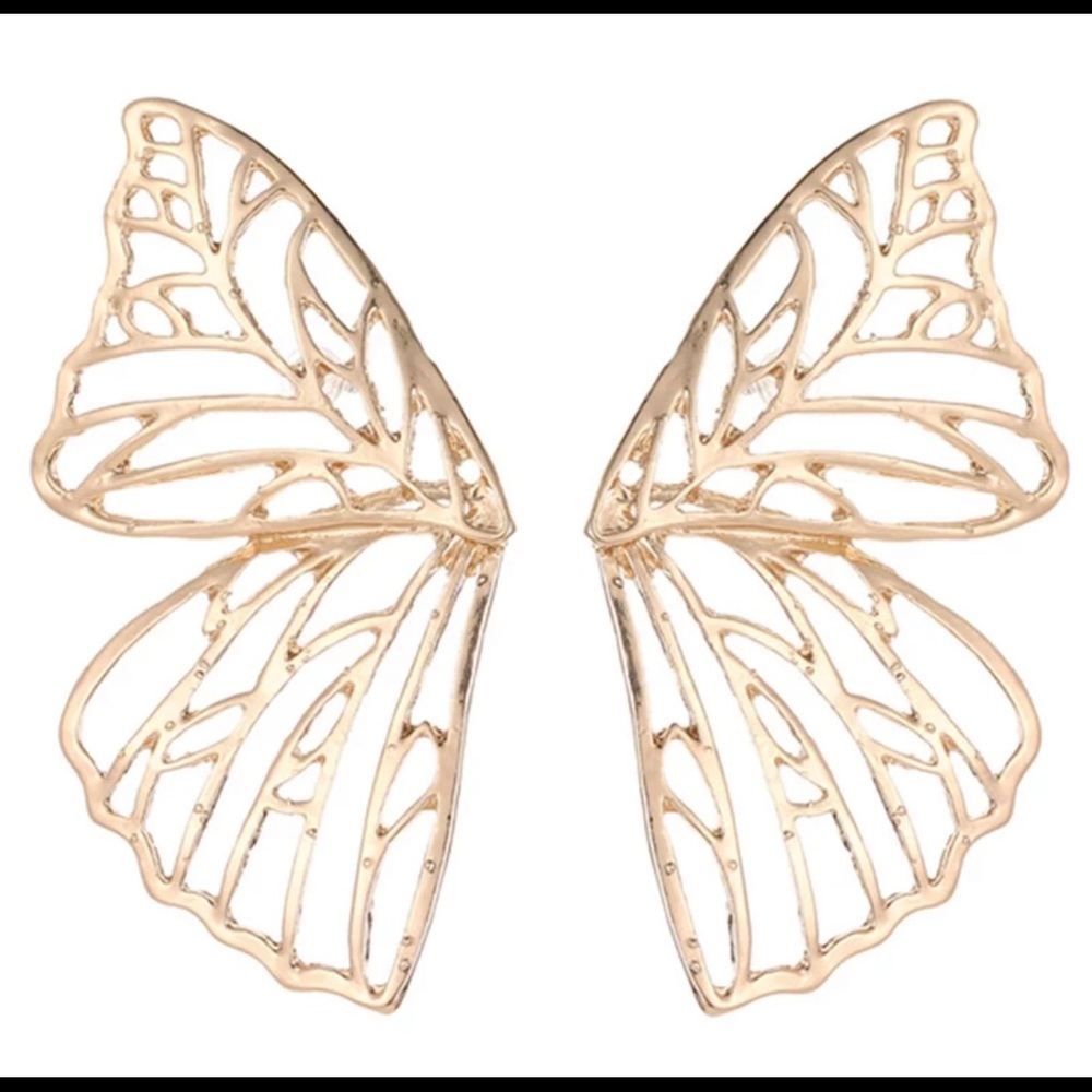 Gold Large Butterfly Wing Earrings - Picture 3 of 5